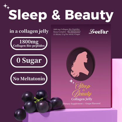 LeeFar Sleep & Beauty Collagen Jelly – 1800mg Bio-Peptides + Nighttime Blend – 15 Stick Packs